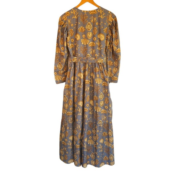 Anthropologie Carolina K Corals Gray Ori Robe Long Sleeve Maxi Dress Size XS NWT - Picture 9 of 10